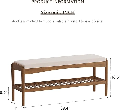 Miniatura 9 de STDDRE Banco de zapatos de entrada de bambú de 2 niveles con cojín de asiento acolchado, banco de zapatos, organizador estable para entrada,