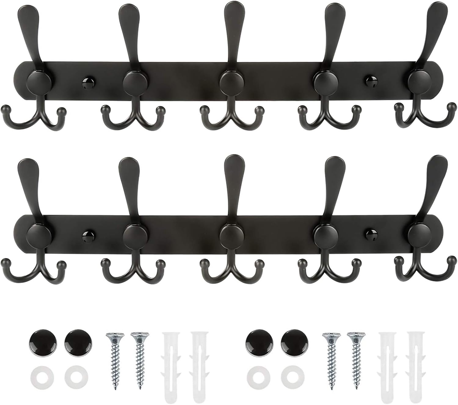 WHITGO Wall Mounted Coat Hook, 2 Packs 15 Hooks Stainless Steel Coat Hook Rail for Coat Hat Towel Purse Robes Bathroom Closet Room