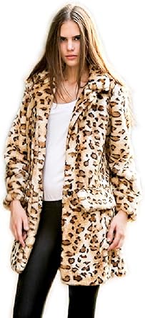 Long leopard print faux fur coat Clearance