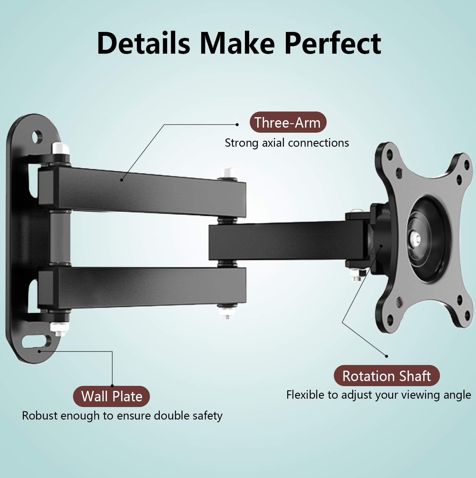 Nuyoah Soportes de pared para TV, rotación de inclinación giratoria, articulación de movimiento completo para la mayoría de monitores LED de 10 a 30 pulgadas, soporte de pared con brazo de extensión,