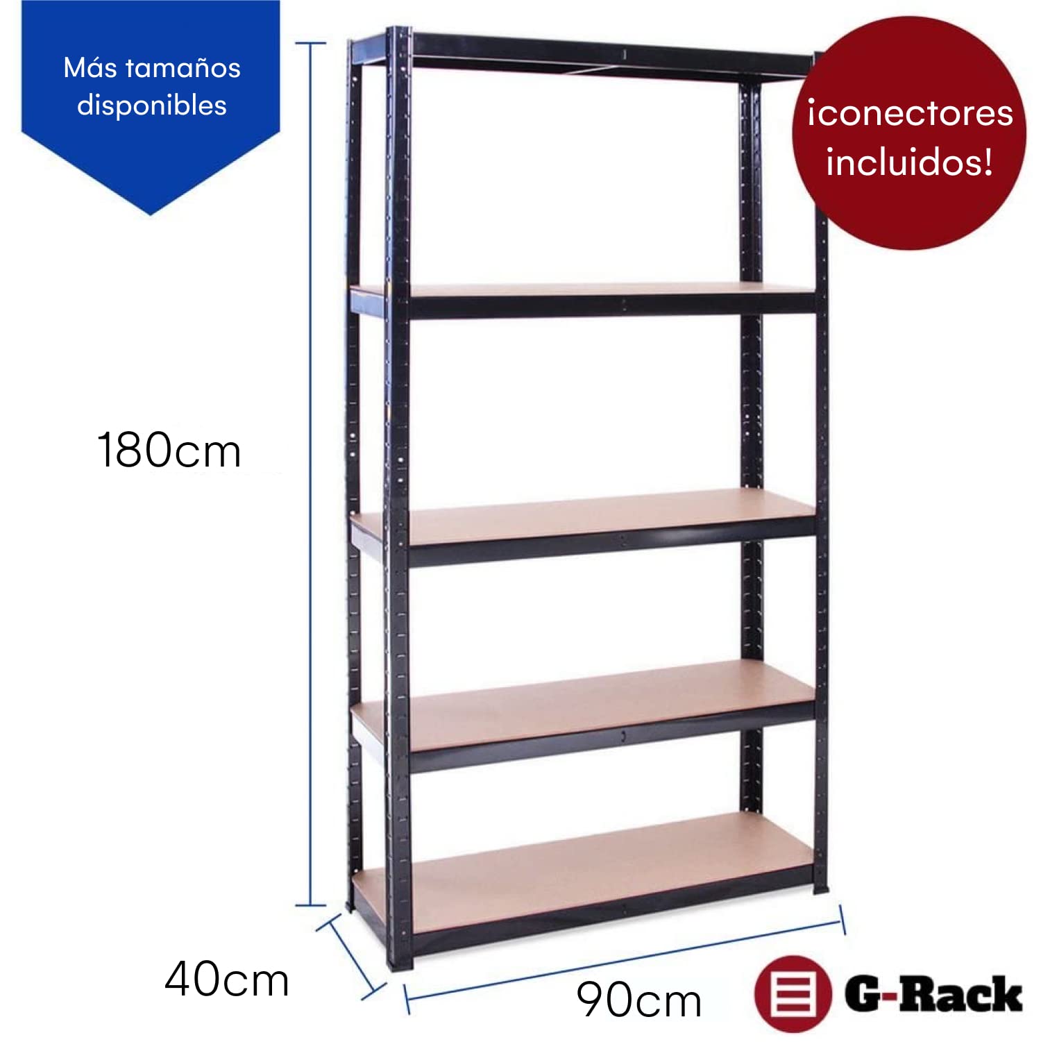 Estante de Almacenamiento para Garaje: 180 cm x 90 cm x 40 cm | Negro - 5 Estantes | 175 kg de Carga Cada balda (Capacidad para 875 kg) | Estantería para Garaje Muy Resistente - 5 Años de Garantía