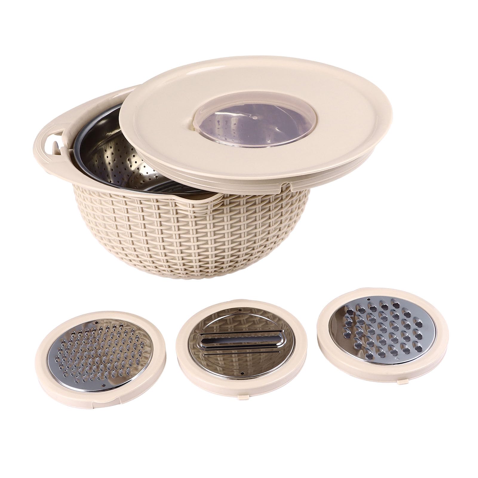 Luqeeg 4 in 1 Sieb mit Rührschüssel für die Küche, Lebensmittelsieb mit Schneidwerkzeugen, drehbares Sieb, Salatschleuder, Obstreiniger, Gemüsewaschmaschine, Home Essential