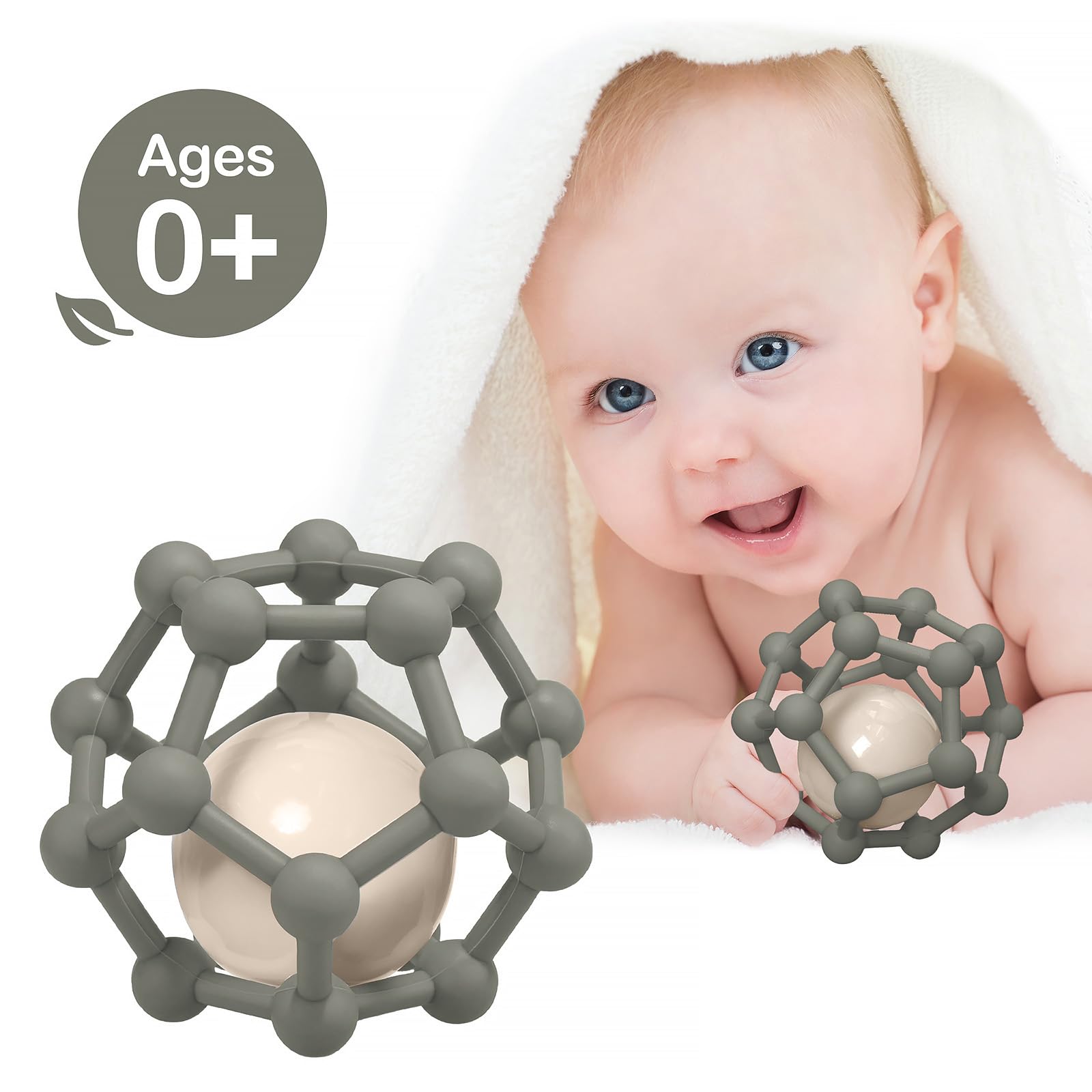 MCGMITT Sonajero Mordedor Bebe Silicona, Pelota Sensorial Bebe Agarre Luz y Suave Juguetes para 0 3 6 9 12 Meses Bebes sin BPA, 10cm, Regalos para Recién Nacidos (Gris grisáceo)