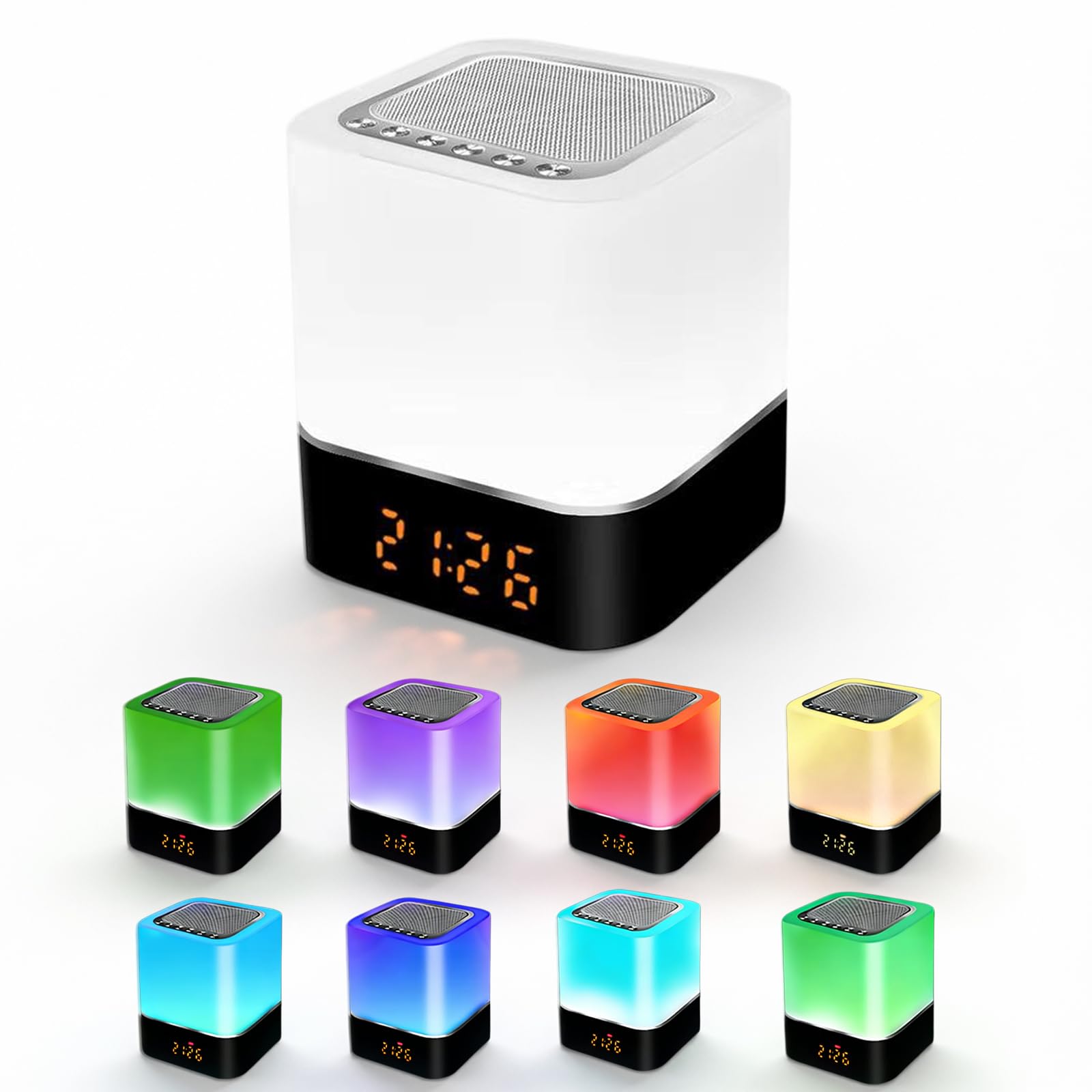 BORDEAG Altoparlante Bluetooth Sveglia con Luce LED Touch, Lampada da Comodino Dimmerabile, Lettore MP3