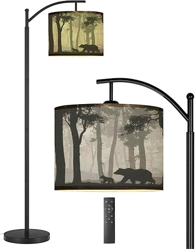 Lámparas de pie de arco, con diseño de oso horizontal sin costuras con un oso pequeño que camina en la lámpara de pie con control remoto, lámparas