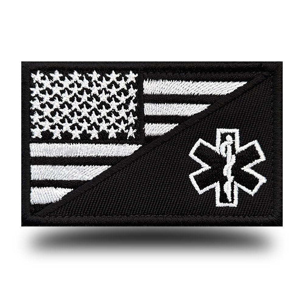 AntrixTactical Balck Flag and EMT Cross Full Embroidered Hook & Loop Patch