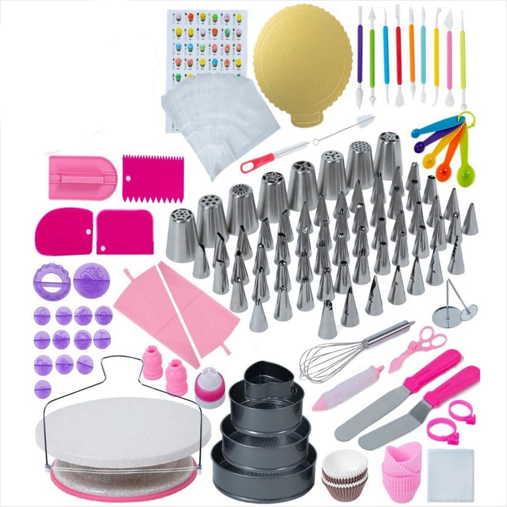 Juego de Plato Giratorio for Pastel de 320 Piezas, Herramientas for Hornear, Juego de Bandeja for Hornear, Juego de Tallado con volteo de azúcar y Boca de Flor
