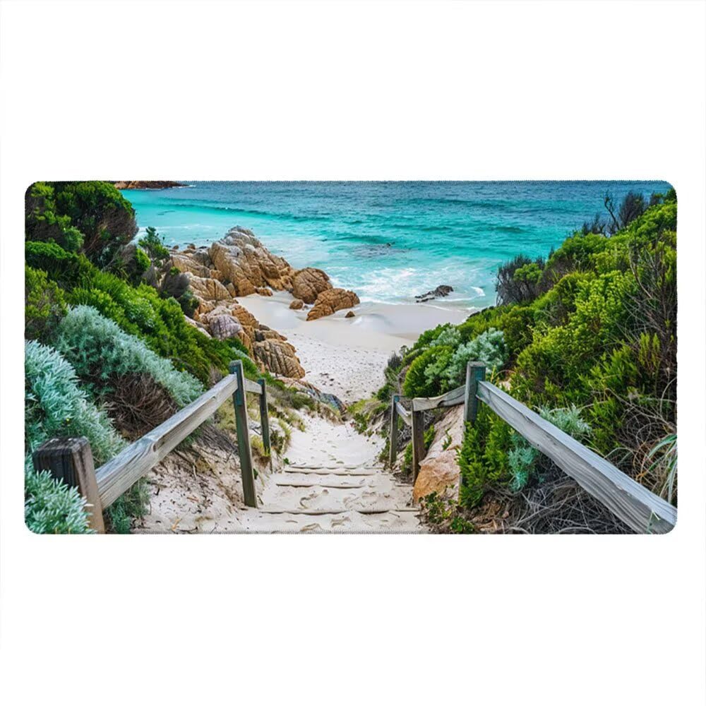 Alfombrilla Ratón XXL Alfombrilla Escritorio 1800x900mm Mouse Pad Mejora la Precisión y la Velocidad con Base de Goma Antideslizante y Bordes Cosidos Duradera, Juegos (Escalones De Playa) xR8-704