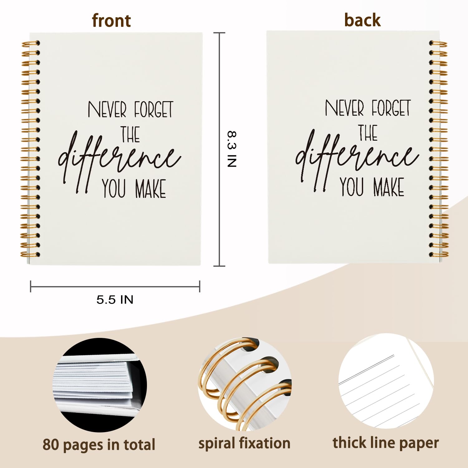 QUICQOD Inspiratioanl Taccuino per lavoro, ufficio, scuola, studenti, insegnanti, colleghi, con copertina rigida positiva, 14 x 20 cm