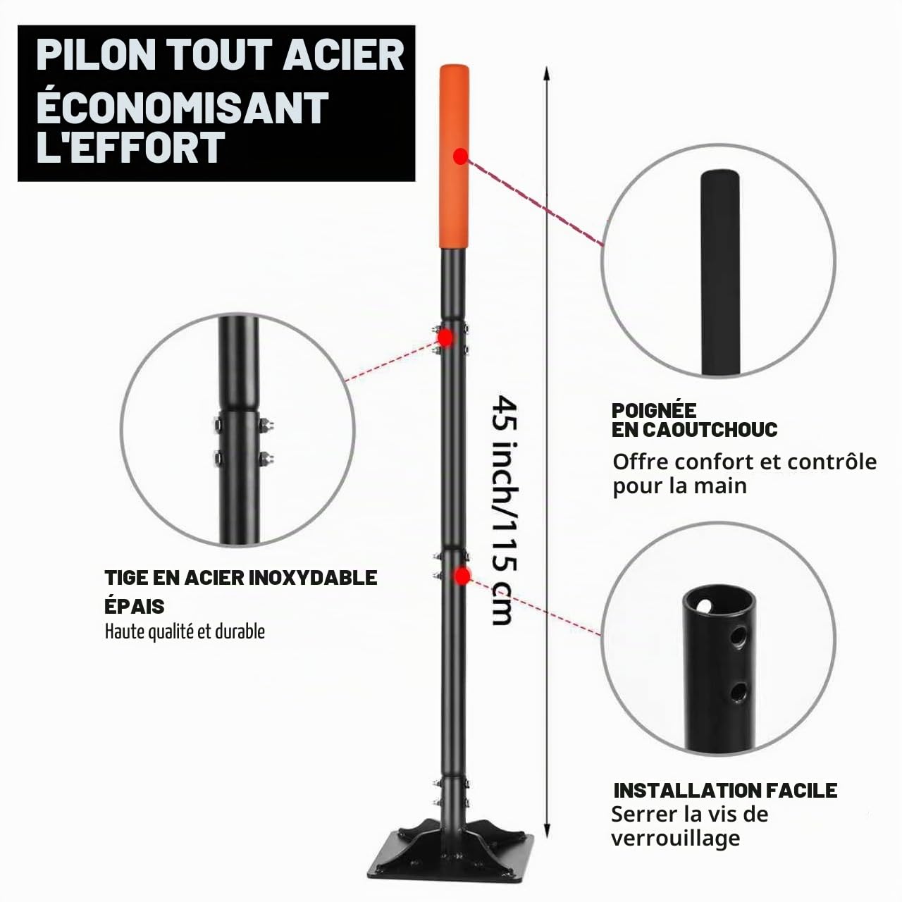 BARAYSTUS Tasseur de jardin, 112 cm en acier au carbone robuste, tasseur de nivellement réglable pour l'installation de pavés et la réparation de l'asphalte, 4,5 kg