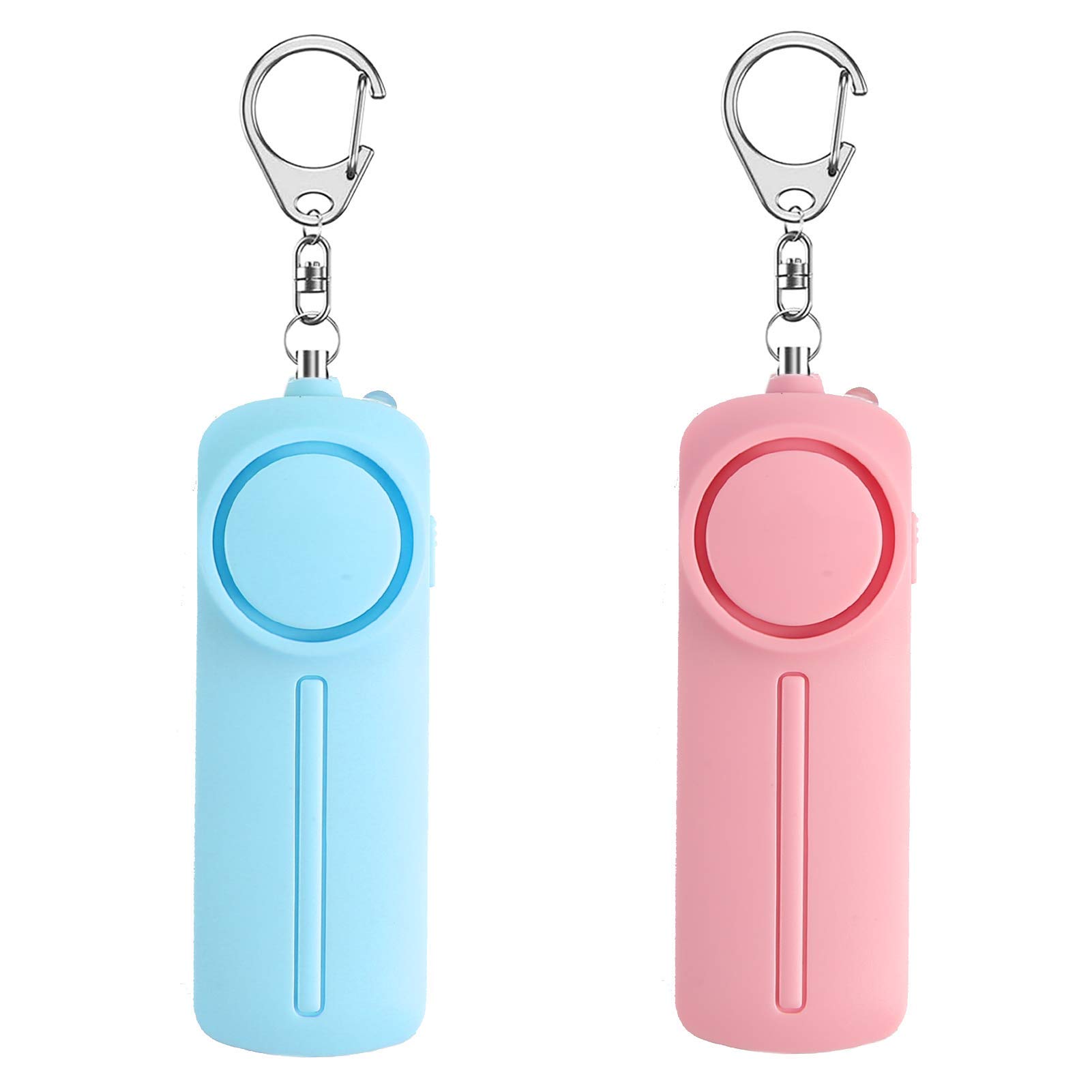 HHJPersonal Alarm Keychain with LED Light, 130 dB Siren Emergency Self Defense Safety Alarm Security Sound Whistle Alarming Apparatus for Outdoor Women Kids Elderly, Anti-rape Device-Blue + Pink