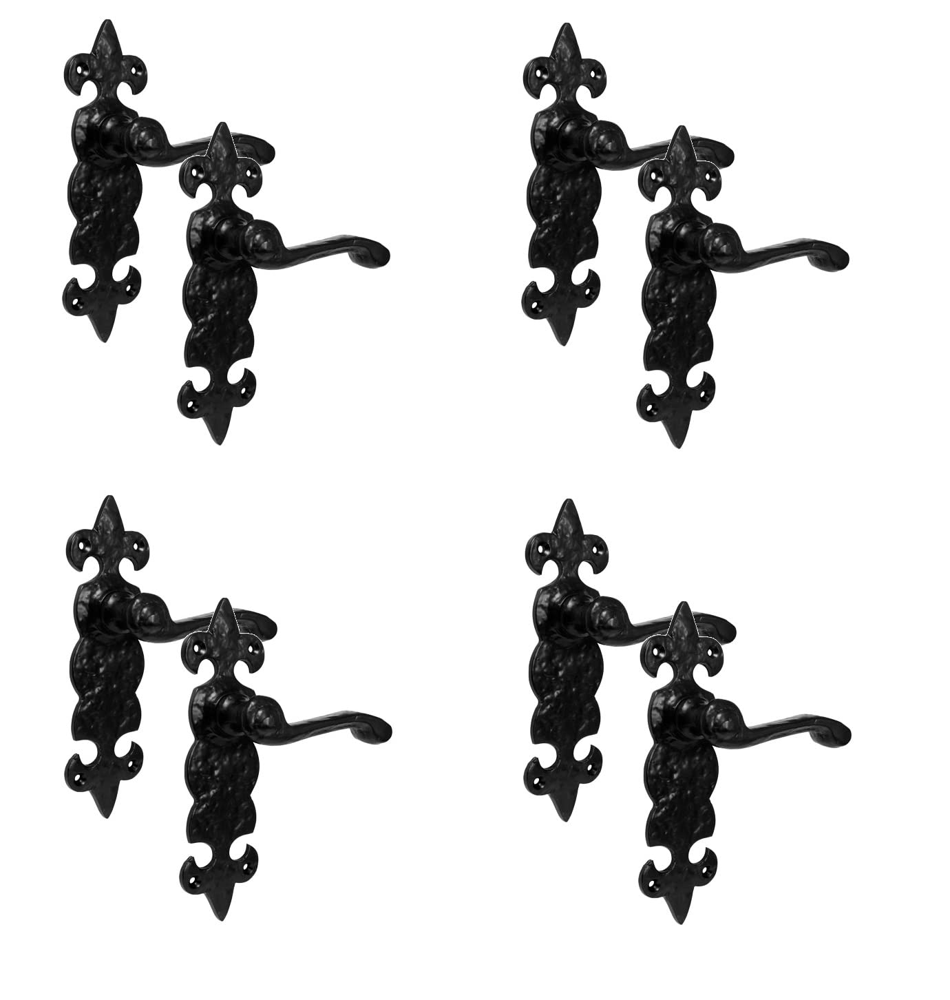 Golden Grace Antique Fleur De LYS Door Handles Latch in Black Finish, 4 Pairs