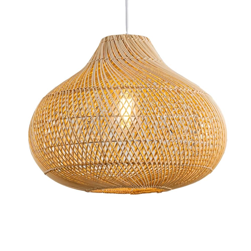 CHUNGYANG Wabi-sabi Style Pendant Light for Guesthouses and Restaurants Retro Farmhouse Rustic Pendant Lamp Hand Woven Lampshade Kitchen Island Chandelier Natural Rattan Hanging Lamp for Living Room