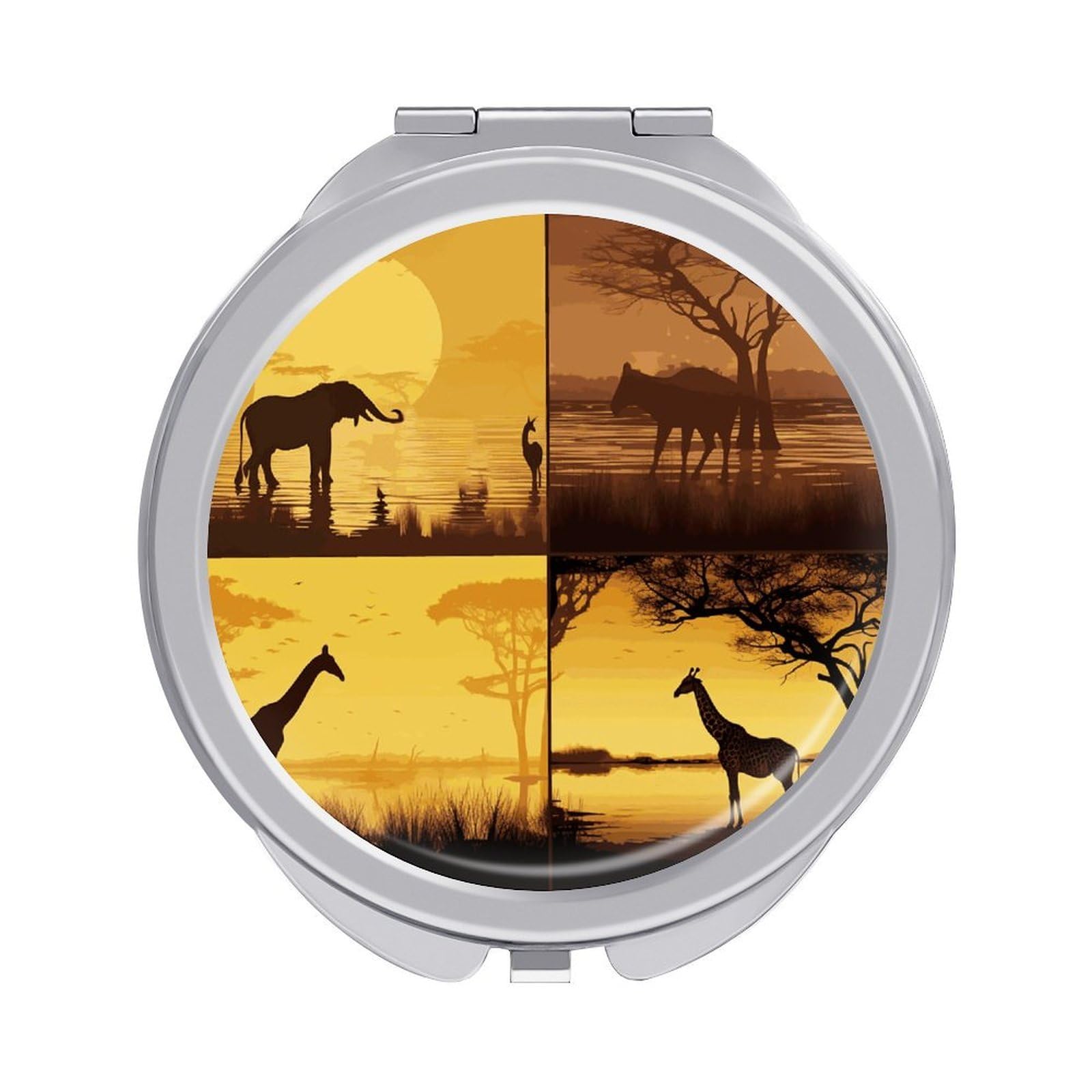 VstaDank African Grassland Animals Compact Mirror for Purses Round Fashion Travel Makeup Mirror 2X /1x Magnifying Double Sides Mini Mirrors Portable Pocket Mirrors for Handbag Purse Women Gift