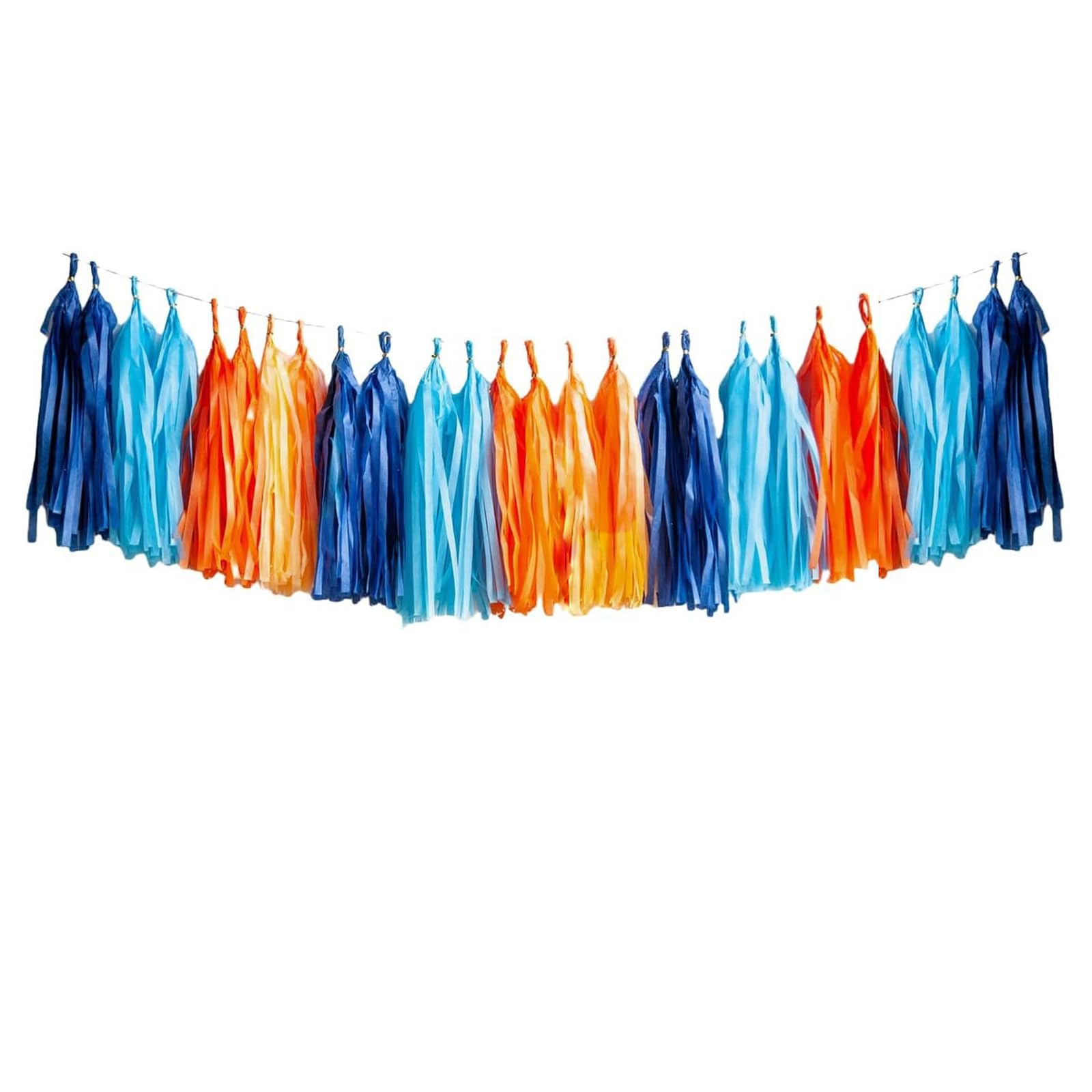 Dark Blue,Light Blue and Orange Tassel Garland Banner Paper Tassels for Party Decorations,Pack of 15