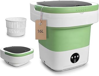 Portable Washing Machine, 16L Upgraded Mini Laundry Machine with Spin Basket, 3 Cleaning Modes Suitable for Small Clothes, Foldable Design Ideal for Home, Campain, Hotel and Apartment
