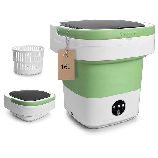 Portable Washing Machine, 16L Upgraded Mini Laundry Machine with Spin Basket, 3 Cleaning Modes Suitable for Small Clothes, Foldable Design Ideal for Home, Campain, Hotel and Apartment