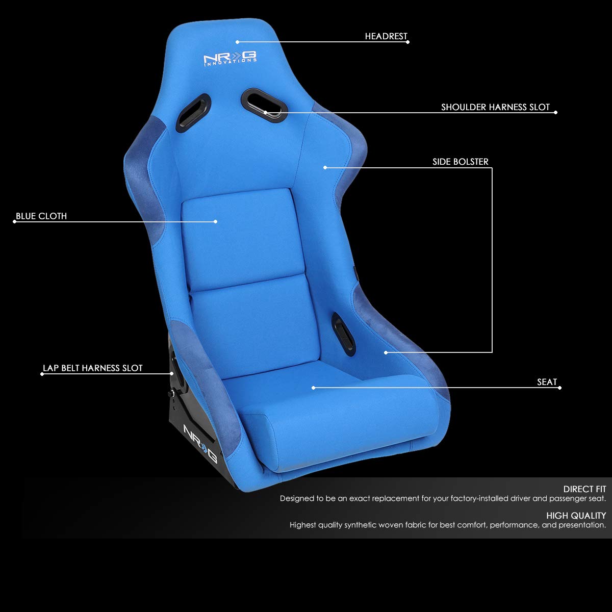 Auto Dynasty NRG FRP-300BL 1-Side Fiber Glass Bucket Style Racing Seat w/Foam Lumbar Cushions Blue