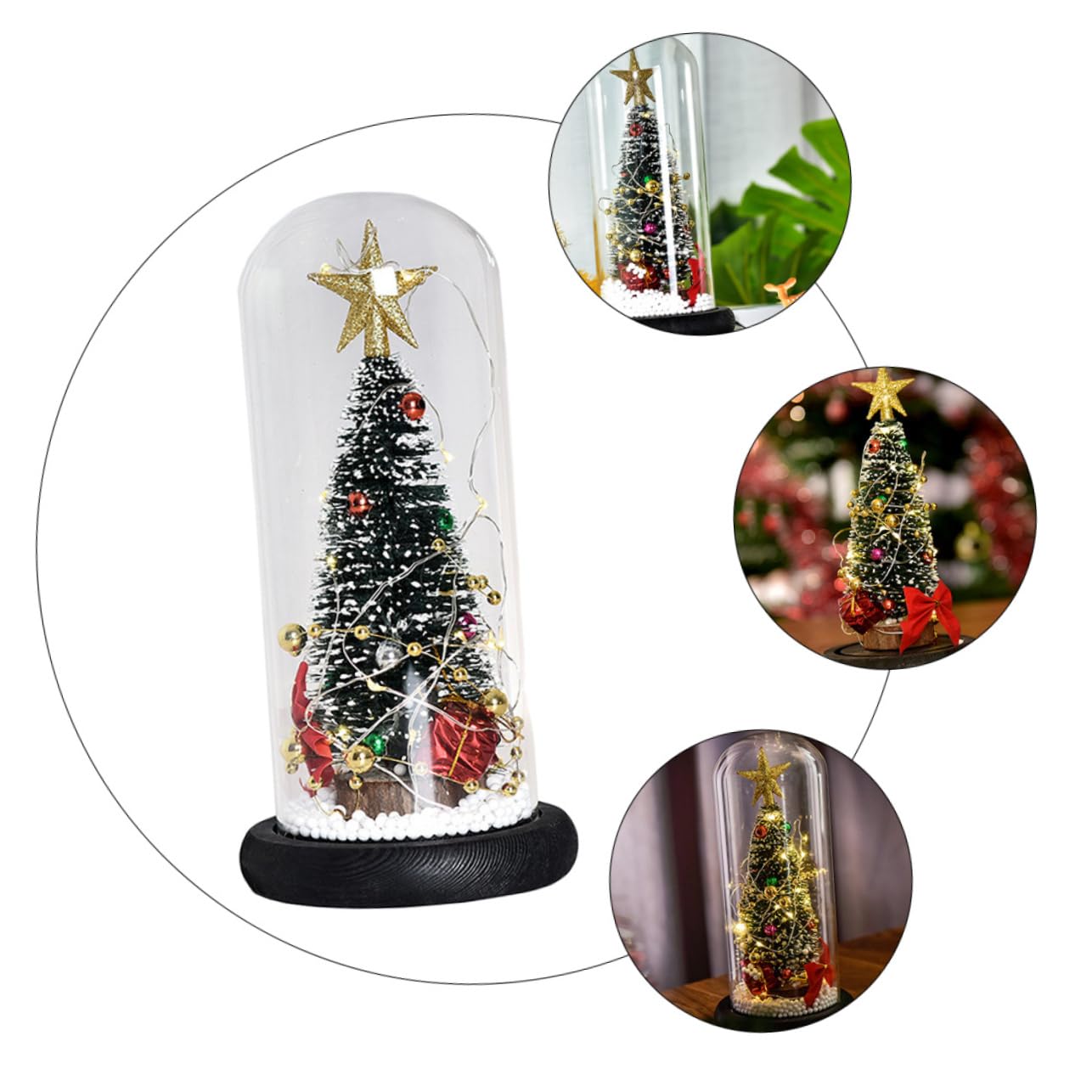 Ciieeo 1pc Led Christmas Atmosphere Lamp Decorative Tabletop Tree Light with Glass Cover for Holiday Parties Celebrations and Home Decor Warm Lighting for Cozy Ambiance