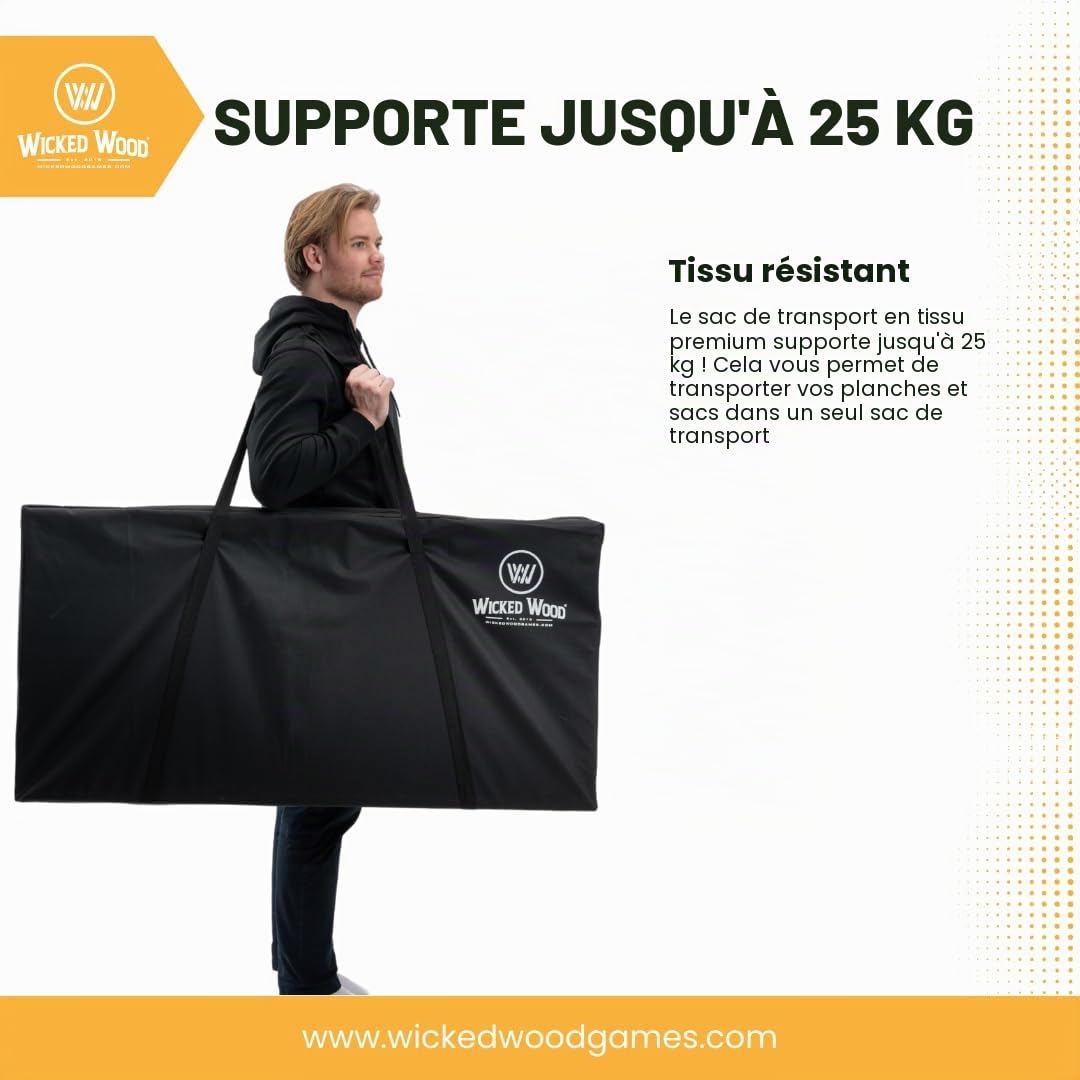 Wicked Wood Cornhole Sac de transport en polyester pour planches de 120 x 60 cm Charge maximale 25 kg Noir