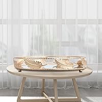 Vista 3 de ZYSM Bandeja decorativa redonda organizadora de maquillaje, bandejas de metal con espejo para mesa de café, perfumes, joyas, bandejas grandes