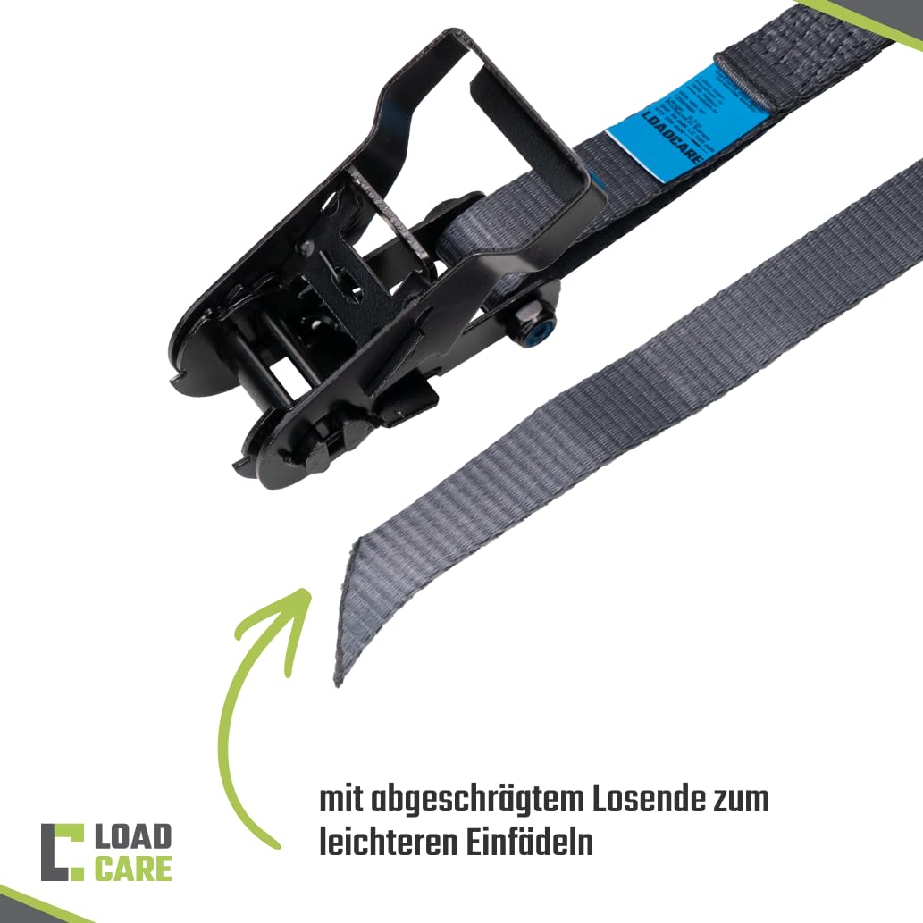 4er Set 2tlg Ratschenzurrgurt für Airlineschienen | 25 mm | LC 500 daN | STF 200 daN | Schwarze Premium‑Ratsche I Endbeschläge für Airlineschiene I abgeschrägtes Losende (4, Anthrazit)