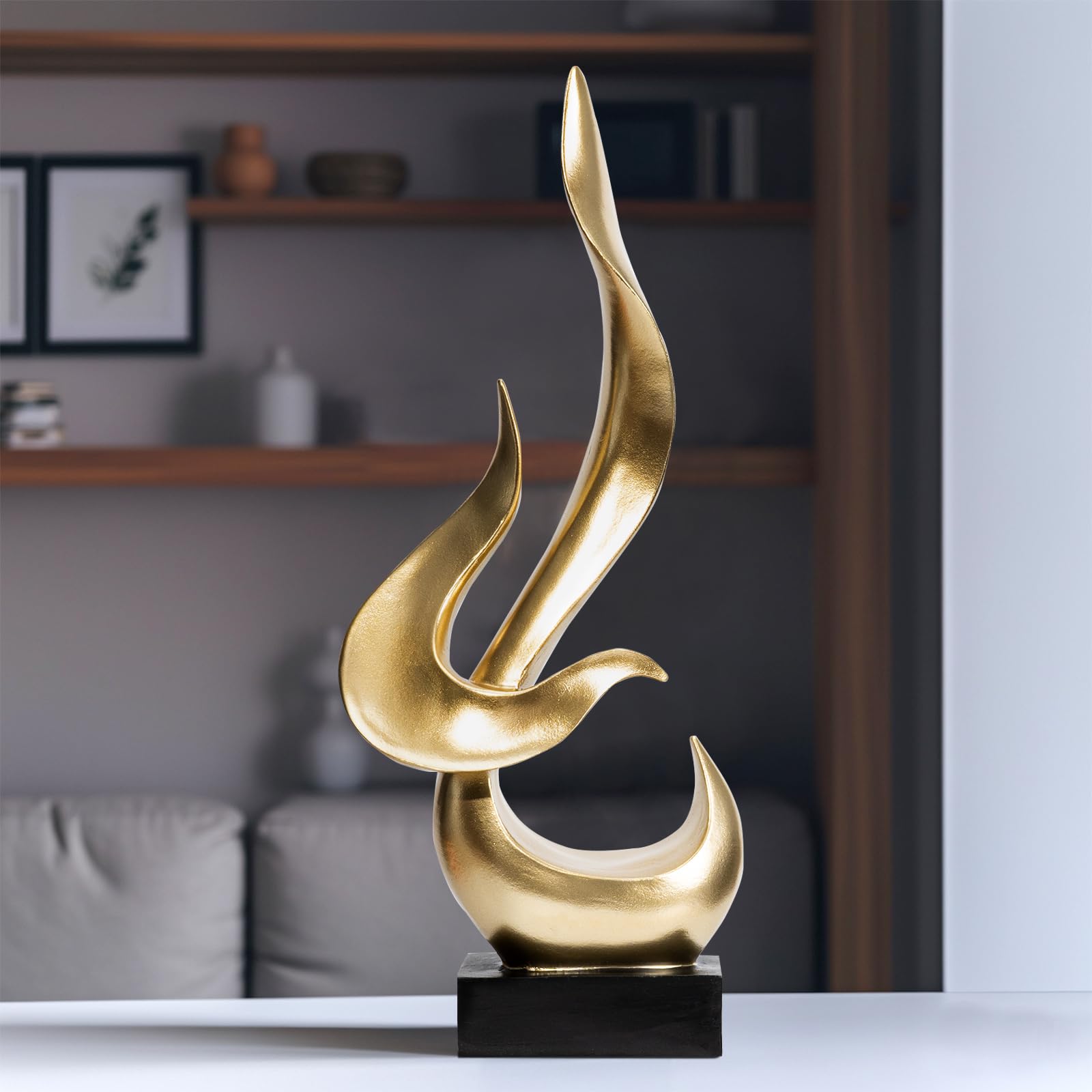Feuerflammen-Skulptur, moderne abstrakte Statue, Bürodekoration für Männer, Gold | Moderne Skulpturen aus Kunstharz, dekorative Objekte, Tischdekoration für Wohnzimmer, Heimdekoration, Büroregal-Skulptur