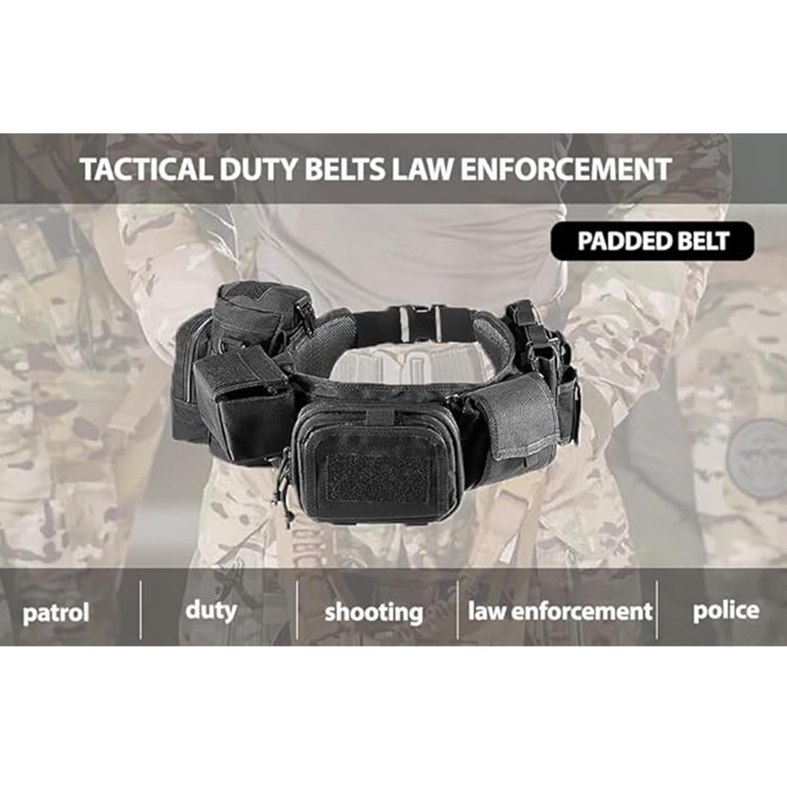 CrogaGear Molle Tactical Belt Quick-Release System - Law Enforcement Adjustable Duty Gear 7-in-1 Set (Black)