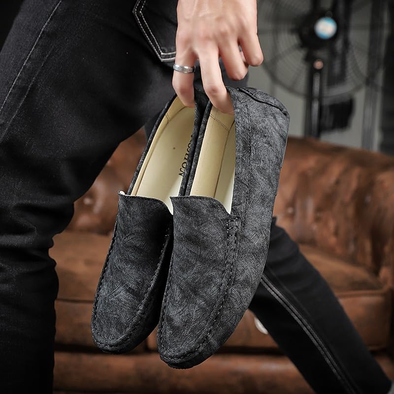 Mens Loafers Round Toe Leather Driving Style Loafer Flexible Flat Heel Lightweight Outdoor Party Slip-on4