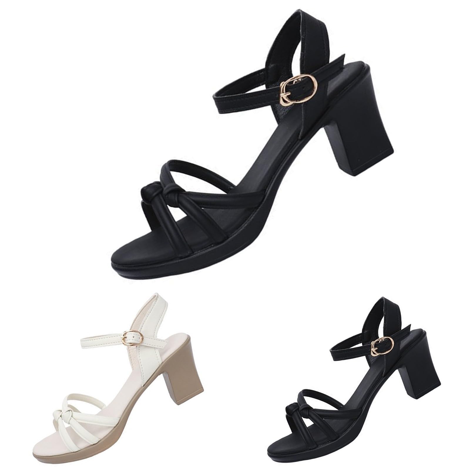 Sandali Donna Estive Tacco Medio Scarpe Eleganti Sandali da donna estivi con fibbia a una linea punta tacco Dorati Scarpe Eleganti Comode