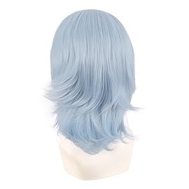 MapofBeauty 14 Inch/35 cm Short Cosplay Wolf Tail Synthetic Side Bangs Party Wig (Gray-Blue)