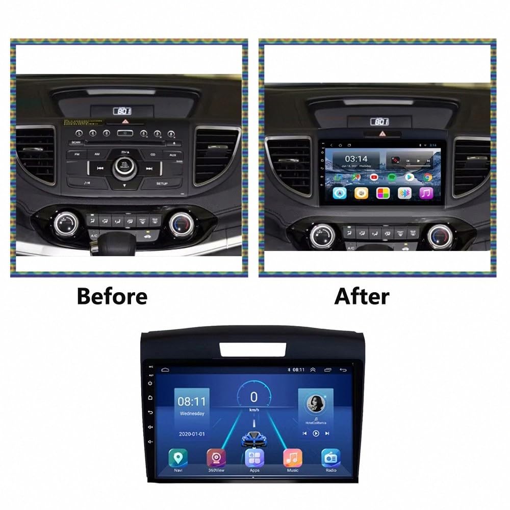 Radio Macchina Touch Screen per Honda CRV 2011-2015 Wireless Carplay Android Auto Stereo Auto Bluetooth Ips con Pantalla Táctil con Gps, 4 Nucleo 1G+32G