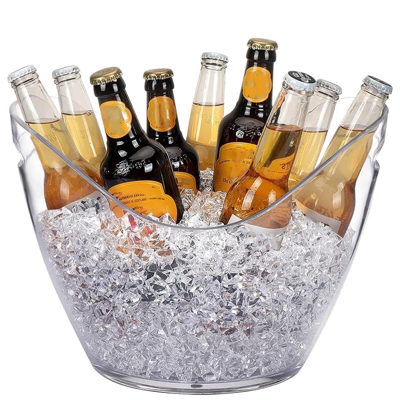 Secchiello per Ghiaccio Ovale 34,5x24,5x26 cm in Plastica Acrilica – Contiene Fino a 6 Bottiglie – Cestello Champagne, Spumantiera, Glacette per Vino Casa, Bar, Ristorante, Discoteca (Trasparente)
