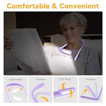 Neck Reading Light Book Lovers Gifts, Rechargeable 2000mAh 10-80Hrs Eye-friendly Wide Lamp Book Light, Birthday Christmas Stocking Stuffers For Men Women Readers, Camping Knitting Crochet Accessories