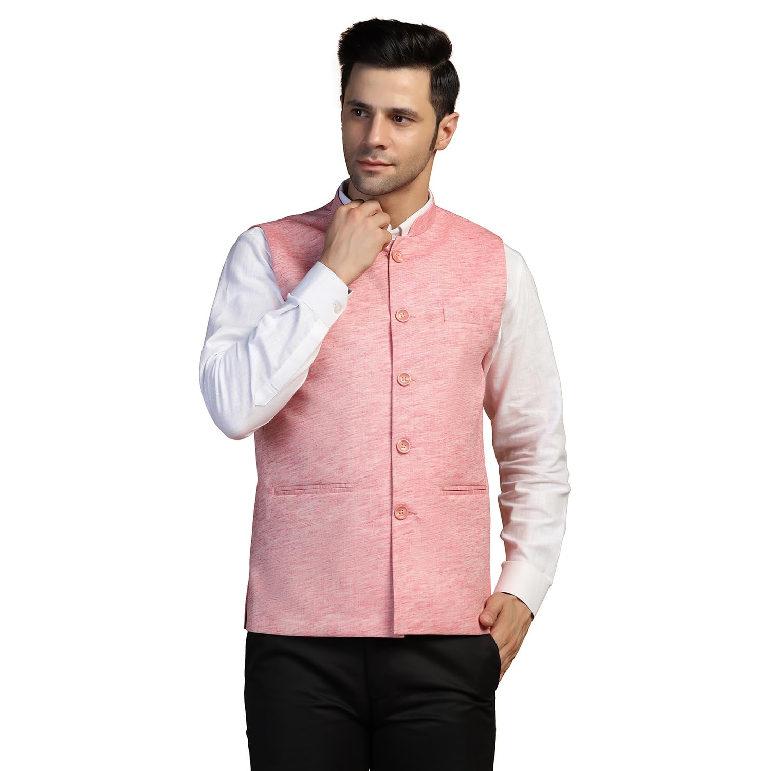 Nehru Jacket Waistcoat for Men | Linen Fabric Regular Fit Sleeveless Vest-image-41