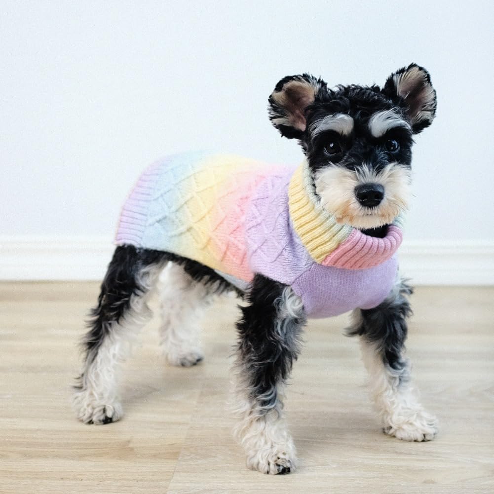 Tangpan Sassy Turtleneck Space Daying Dog Sweater Pet Warm Clothes Puppy Apparel Cat Outfit (Rainbow,L)
