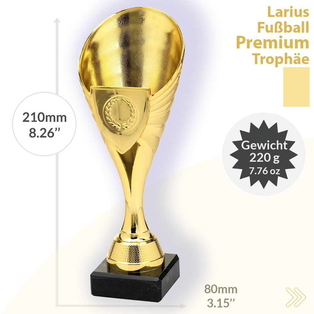 Larius Coppa (21 cm, 220 g), elegante trofeo universale con base in marmo, personalizzabile, ideale per sport, scuola, concorsi e premi - B1