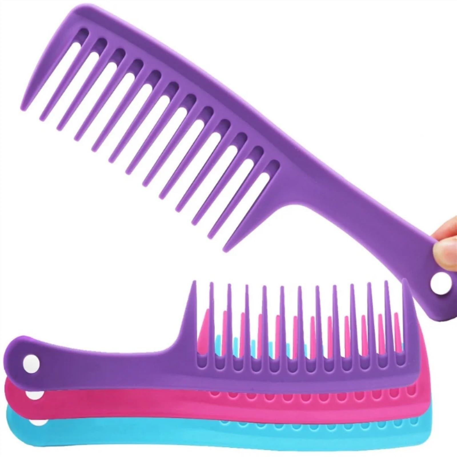 Gerader Griff, großer mittelgroßer Kamm mit breiten Zähnen, Friseurkamm for lockiges Haar, hitzebeständig (Size : PURPLE)