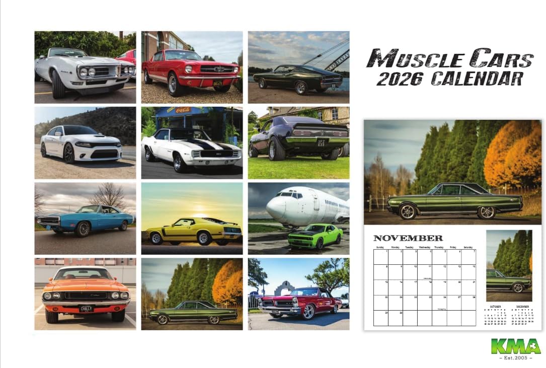 2026 MUSCLE CARS WALL CALENDAR 16 Month W/POSTER Classic High Performance Vintage American Autos Retro USA - Image 3