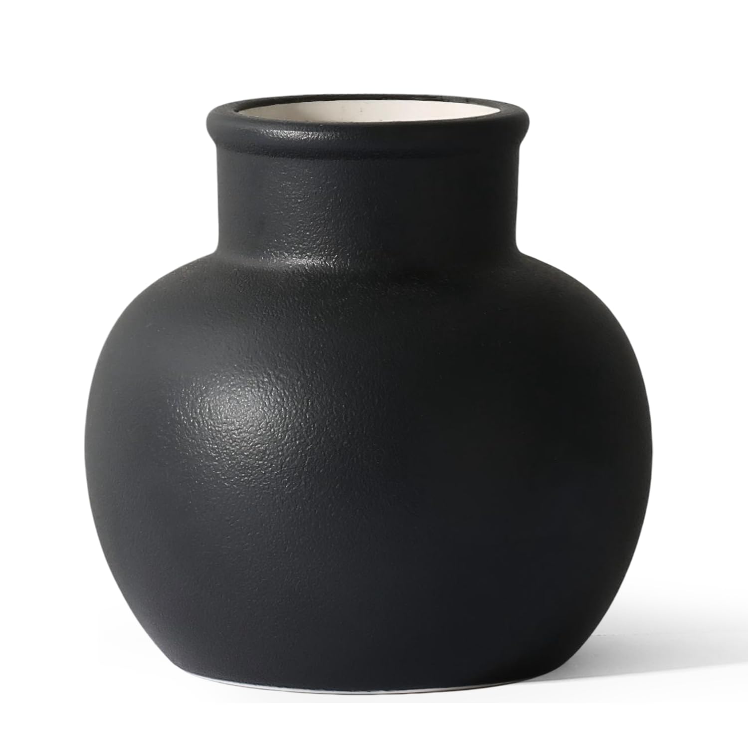 Sawoake Modern Table Vase, 14cm(5.5 Inch) Black Ceramic Pot, Rustic Boho Decor for Shelf & Mantel, Clean Neutral Handmade Centerpiece for Living Room, Bedroom