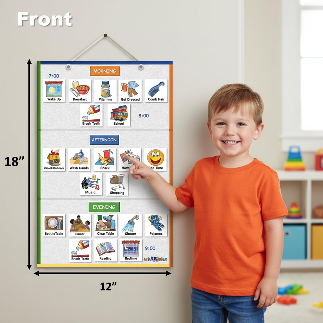 SchKIDules Magnetic Visual Schedule & Reward Chart for Home w/129 Colorful Magnets & 2-Sided 18” Folding Board; for Daily Routines, Chores, Behavioral Supports, Kids Calendar, ADHD & Autism Tools