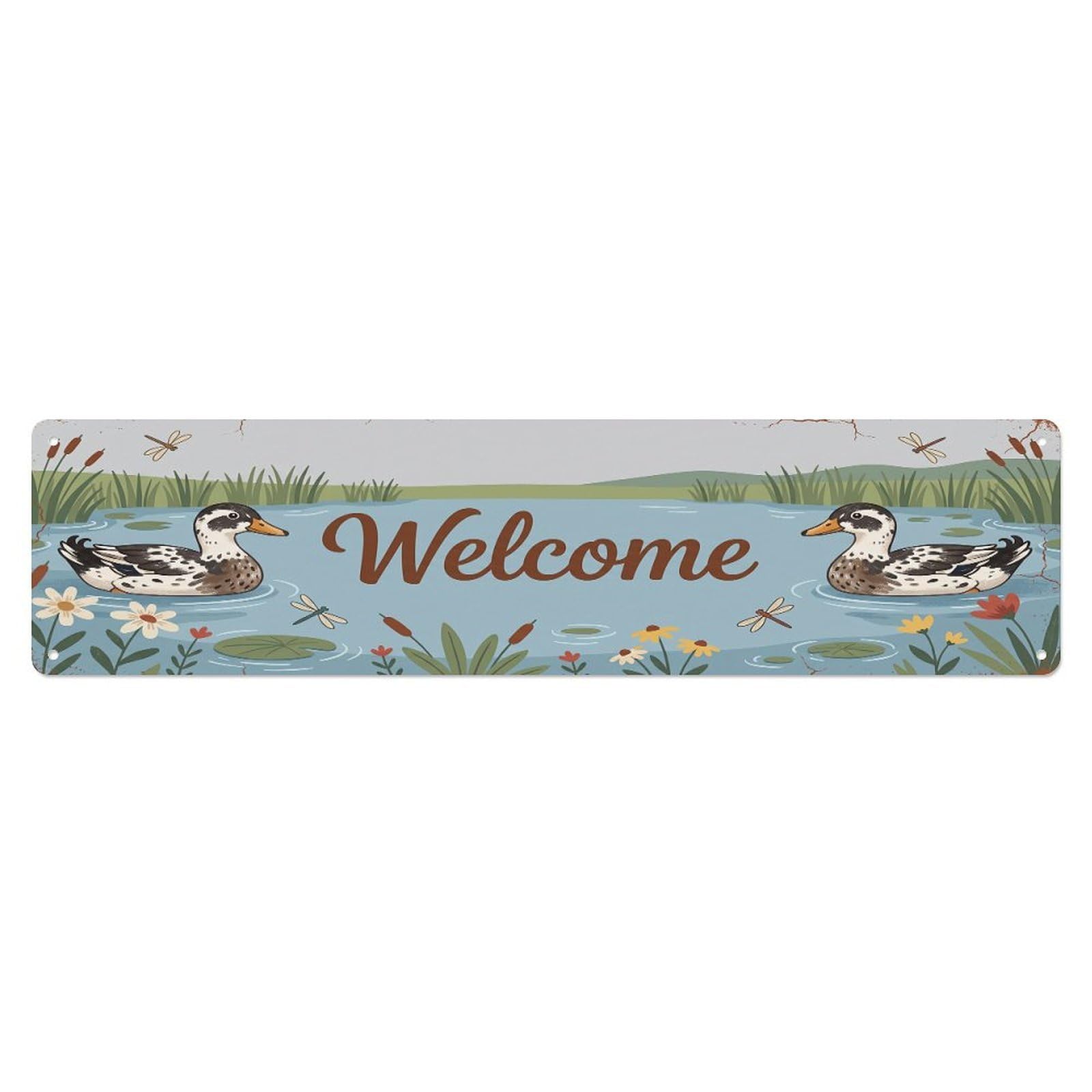 Cxhjca 4X16inch(10X40cm) Vintage Welcome Ancona Duck Metal Tin Sign