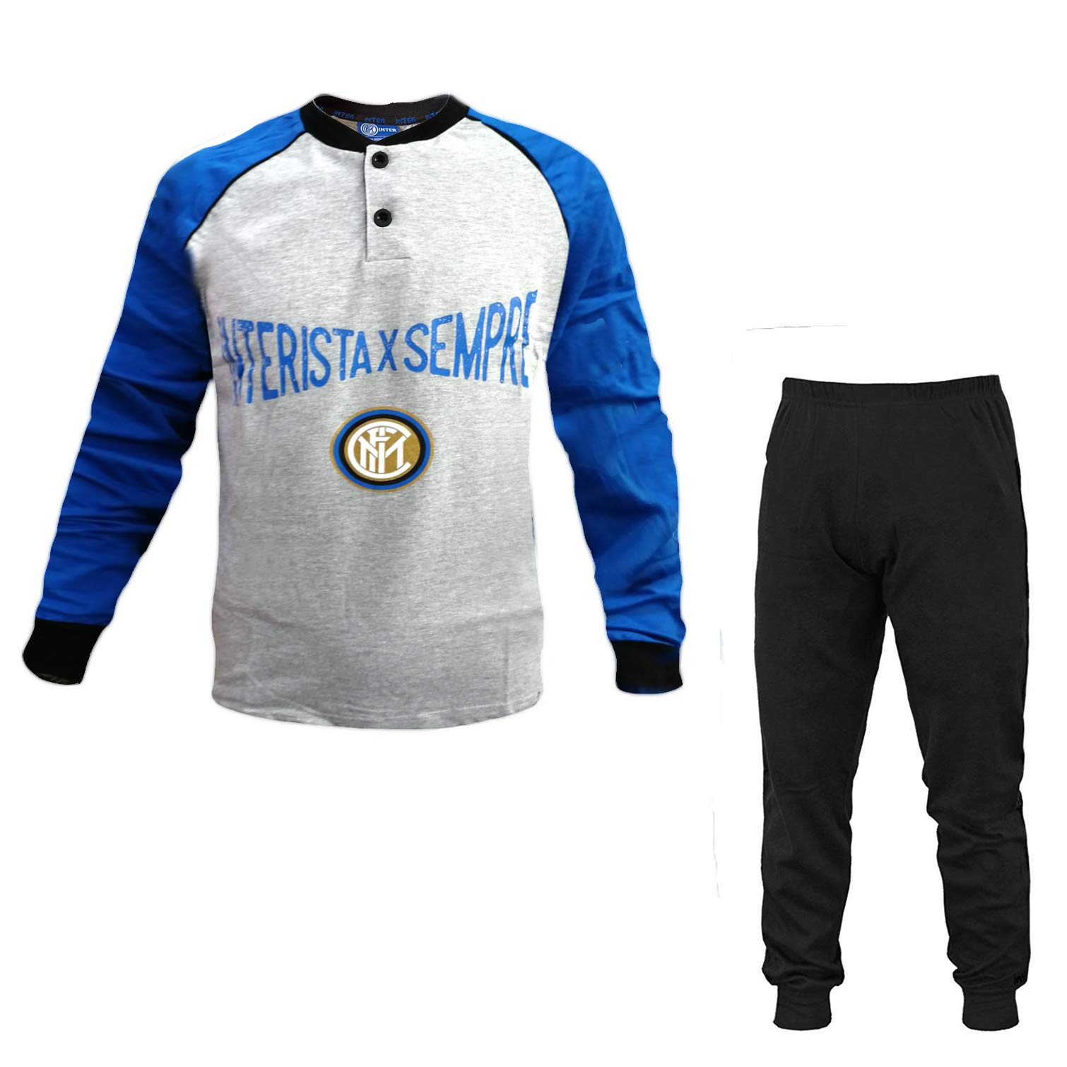 Pigiama Uomo Lungo in Cotone FC Inter Prodotto Ufficiale IN14090 (M, Grigio)