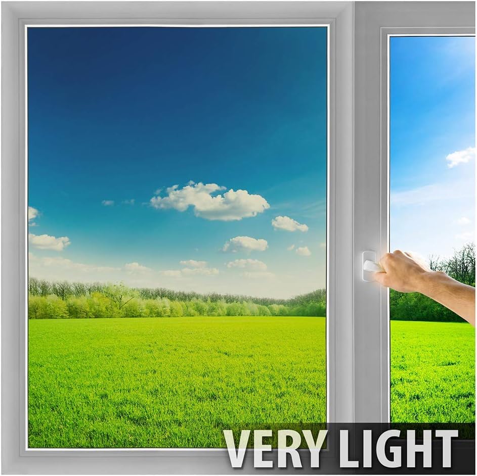 Image of CREON One Way Window Film, Privacy Window, UV Blocking, Non-Adhesive Heat Control Reflective Glass Film for Home and Office 20x96 (Inch), 70% Black