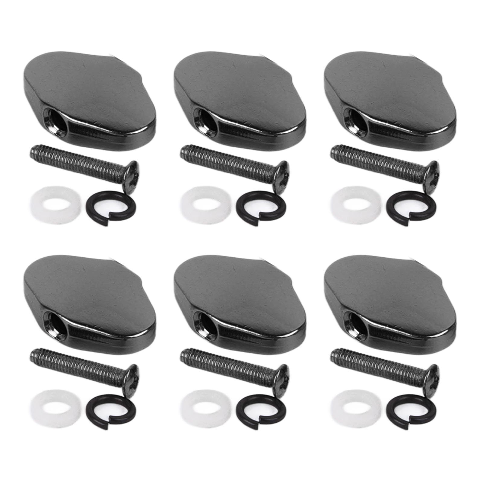 6pcs Metal Guitar Tuning Pegs with Screws and Washers for Electric Guitar Silver Tone Tuner Machine Head Knobs (Black)