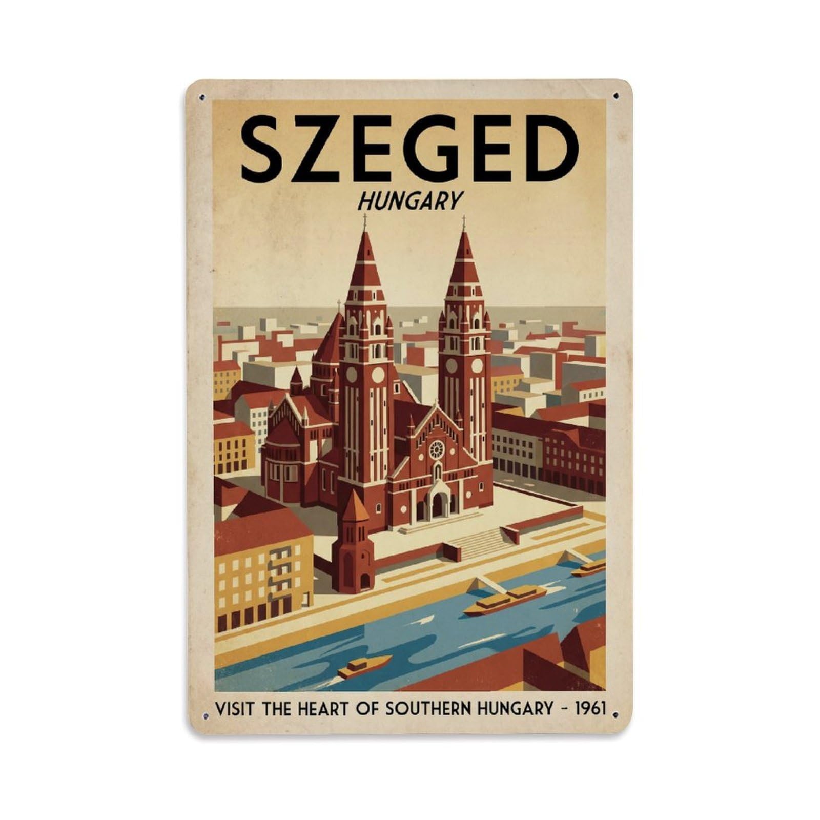 Vintage Hungary Szeged Travel Metal Tin Sign Plaque Wall Decor for Cafe, Club Bar, Office, Garden Metal Poster 8x12Inch