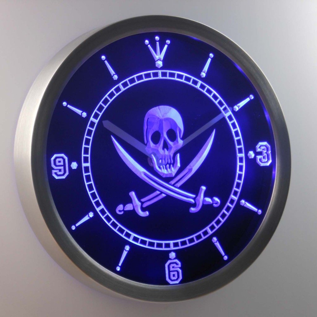 ADVPRO nc0452-b Pirates Skull Head Bar Pub Beer Neon Sign LED Wall Clock