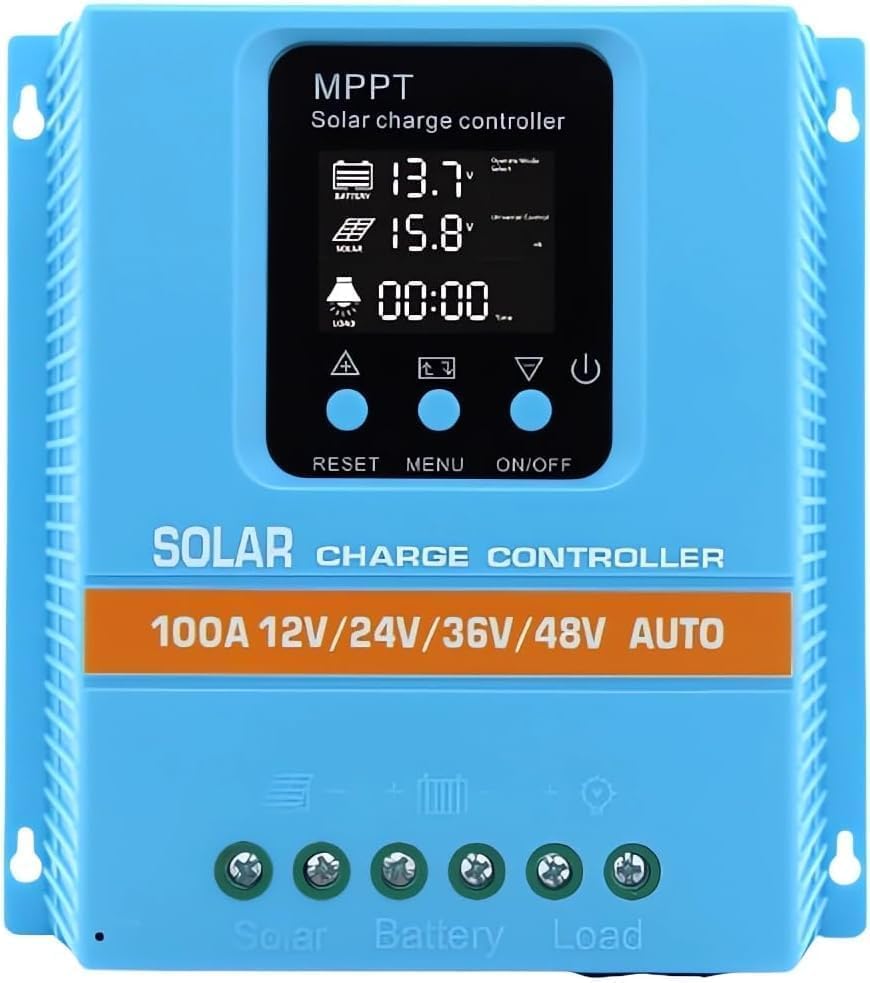 Solar Charge Controller 100A 12V 24V 36V 48V Intelligent Recognition LCD Display Battery Intelligent Regulator Maximum 100V Input Dual USB for Lead Acid/Lithium Battery (SA100A)
