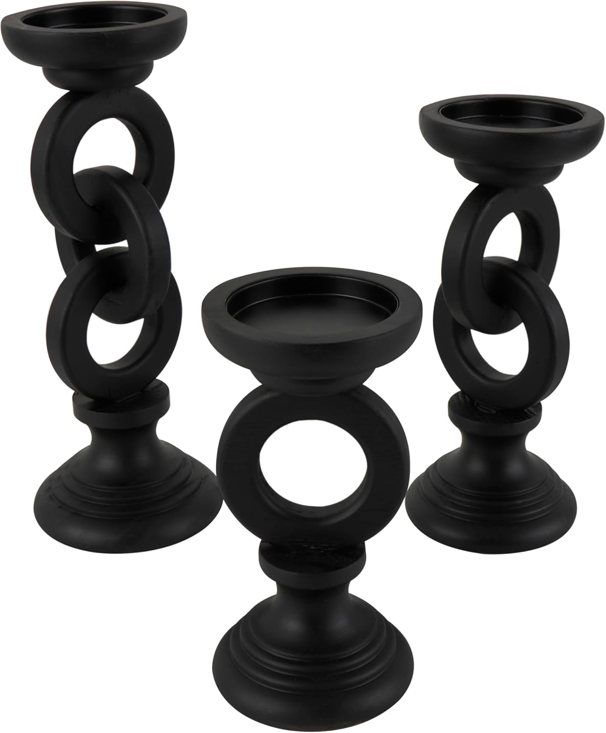 Deco 79 Wooden Decorative Candle Holder Chain Link Candle Stand, Set of 3 Candlestick Holder 13", 11", 9" H, Black - Image 8