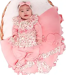 Saída de Maternidade Kit Vestido Macacão Bebê Menina